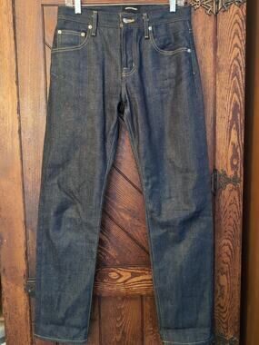 JAPAN DENIM Men's Straight Leg Sz 1 Raw Dark Indigo Rigid Cotton Selvedge 30